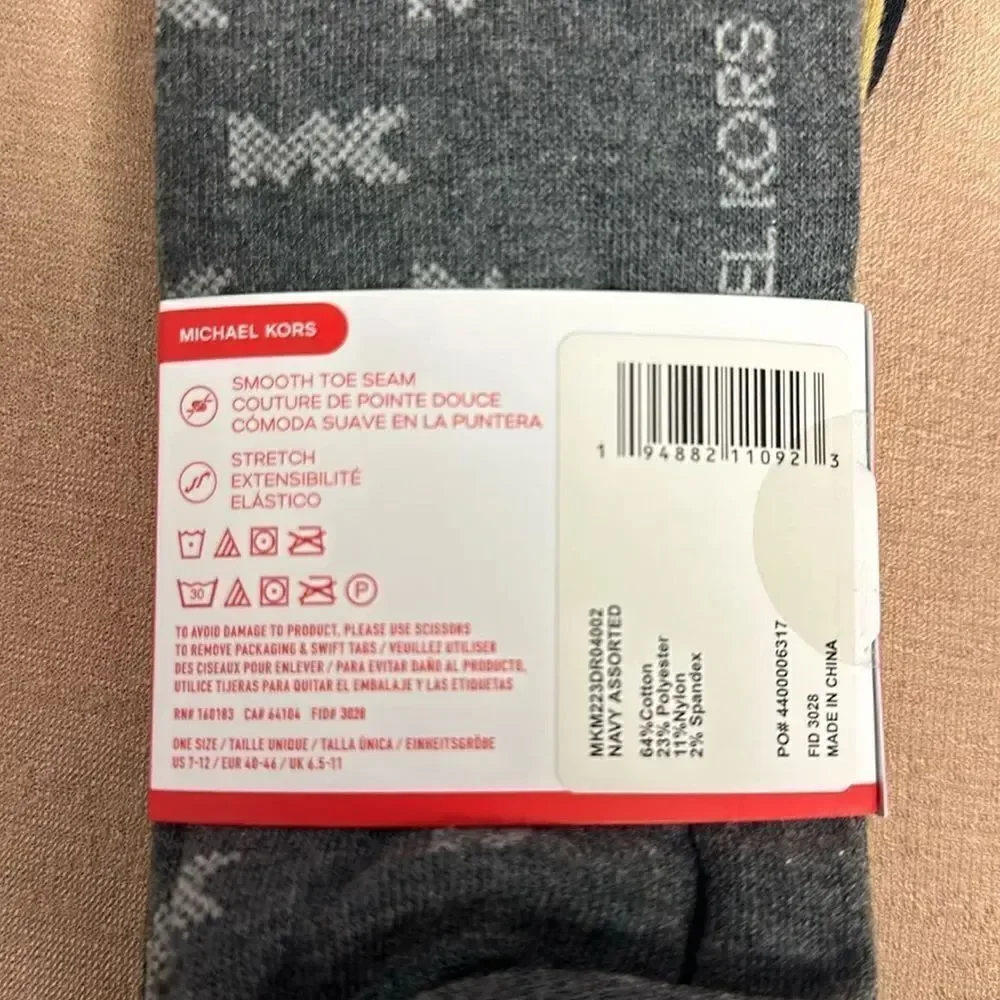 Michael Kors Men’s Pack of 3 Pairs Dress Crew Socks Navy Silver Gray Mustard